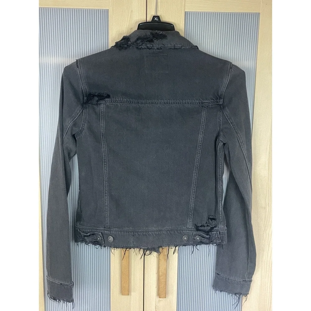 Paige Denim Jacket Black Frayed Hem Distressed Sz S Goth Streetwear Moto‎ Rock